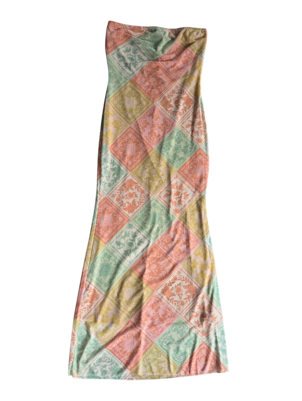 See You Monday Pastel Green Yellow Strapless Midi Dress Medium